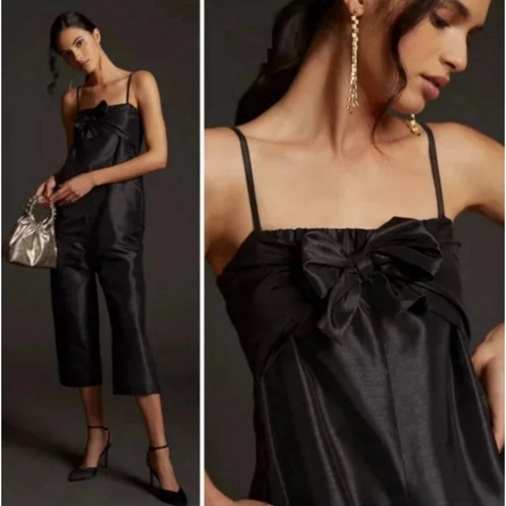 NEW ANTHROPOLOGIE HUTCH Satin Bow-Tie Jumpsuit in Black